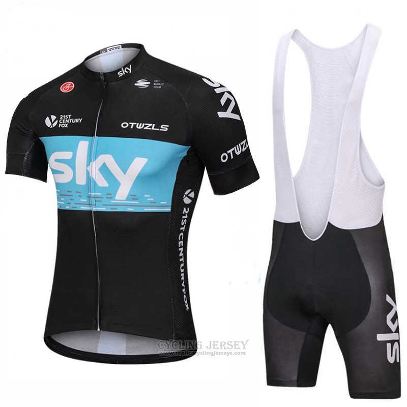 2018 Cycling Jersey Sky Black and Blue Short Sleeve and Bib Short